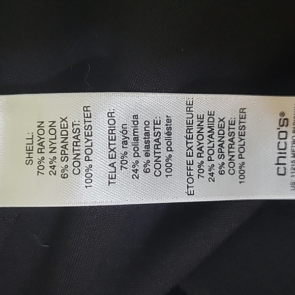 Chico's Black Ponte Knit Tulip Hem 3/4 Sleeve Tunic Top Size Medium/8 - Picture 5 of 5